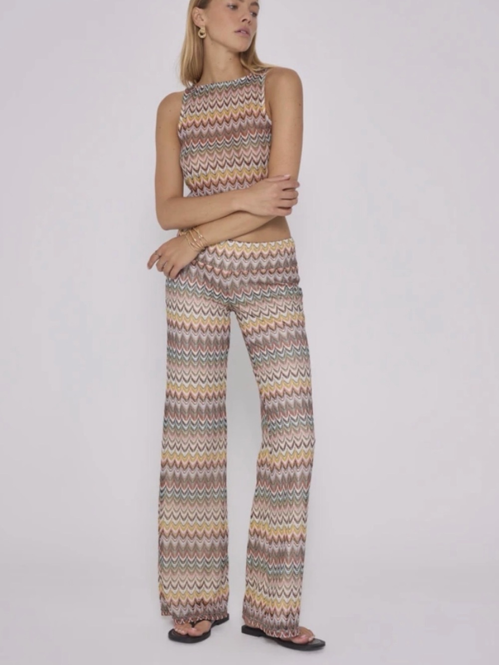 See You Monday Multicolor Chevron Wide-Leg sheer Pants